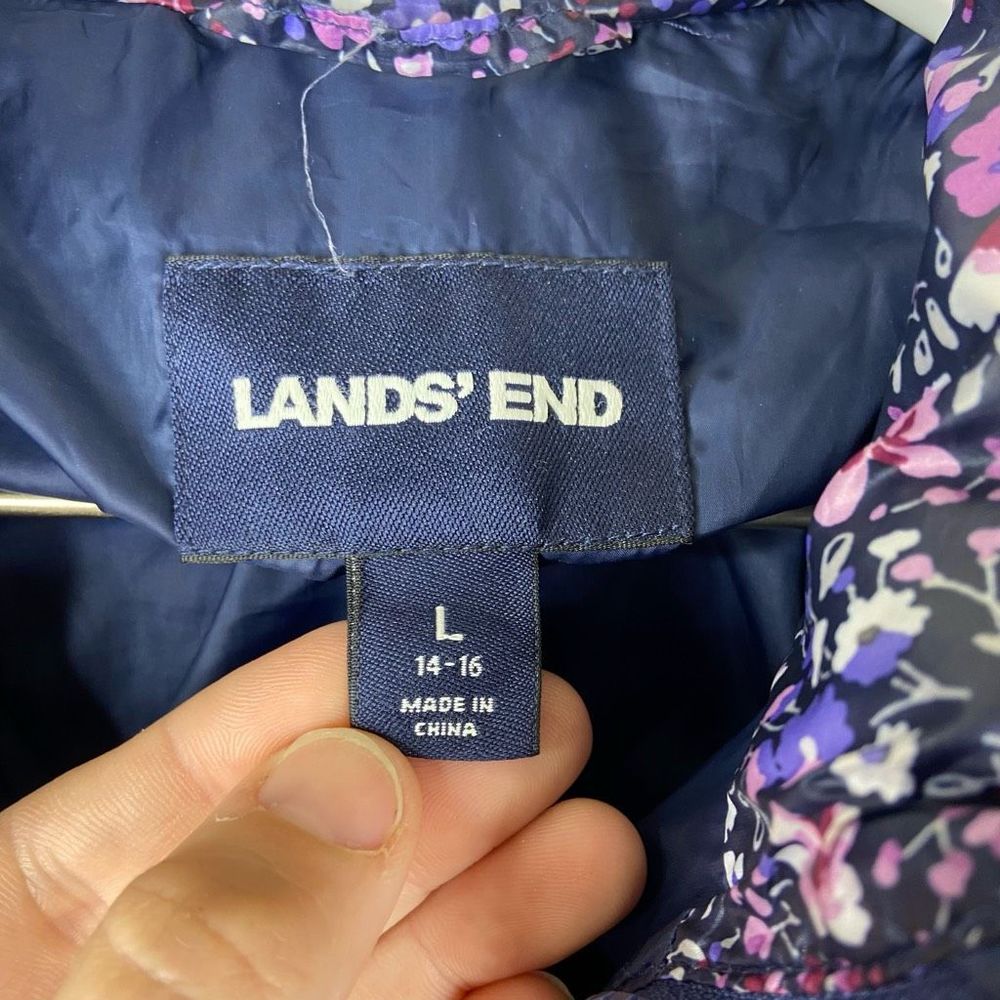Lands’ End Girls Floral Puffer Primaloft Jacket Size L 14-16 - Picture 2 of 7